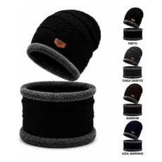 Kit Gorro Touca Inverno Forrado+gola Térmica Unissex Lã Preto