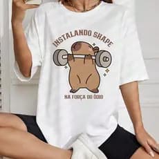 Camiseta Academia Feminina Preta T Shirt Estampada Meme Capivara Engraçada Ursinho - 100% Algodão