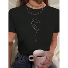 T Shirt Feminina Camiseta 100% Algodão Nossa Senhora Minimalista Grande Religião Fé Católica