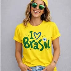 Camiseta Blusa Copa do Mundo Feminina Brasil I LOVE BRASIL Seleção Brasileira 100% algodão Unissex Futebol Estampada