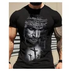 Camiseta Masculina Redentor - Estampa de Jesus com Coroa de Espinhos em Algodão Preto
