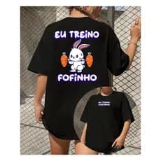 Camiseta Feminina Meme Eu Treino Fofinho - Coelho T Shirt Academia Estampada 100% Algodão Premium