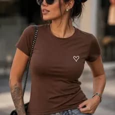 T Shirt Feminina Basica Minimalista Coração Babylook Casual Fashion 100% Algodão