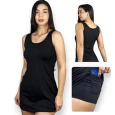 Conjunto esportivo Vestido com shorts de bolso lateral esportivo beach tennis feminino de academia