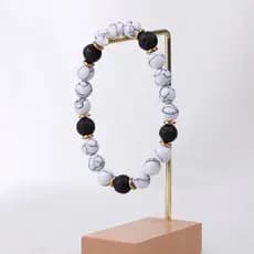 1 Peça 8mm Ajustável Unissex Pulseira De Pedra Vulcânica De Pinho Branco , Contas Femininas Da Moda Joias Para Mulheres/