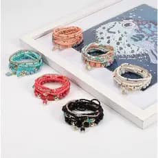Pulseira Boêmia Feminina , Conjunto De Contas Feitas À Mão , Multicamadas Mista E Combinada Com De Pérola