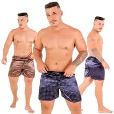 KIT 10 Short Samba Canção Adulto Cetim Masculino Fria Cueca