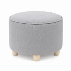 Puff Redondo Cinza em Linho Decorativo Apoio para Pés 30cm Sala Quarto