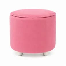 Puff Banquinho Redondo Rosa em Suede Decorativo Para Sala Quarto
