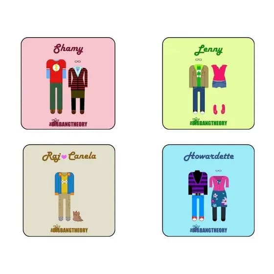 Kit 4 Porta Copos Neoprene Série The Big Bang Theory Nerd Geek 9cm