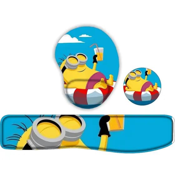 KIT Mouse Pad + Apoio de teclado + porta copos Minons
