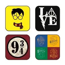 Kit 4 Porta Copos Descanso de Copos Harry Potter Geek Nerd