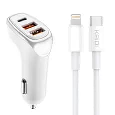Carregador de celular para carro 38w + cabo para iphone Lightning veicular 3 USB Kaidi Original