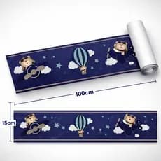 Faixa Decorativo Adesivo de Parede Ursinho Aviador Balão Quarto Bebê