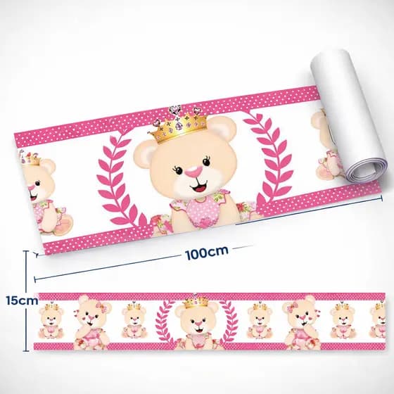 Faixa Decorativa Para Quarto Menina Ursinha Princesa Rosa Pink Delicada