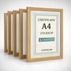 Kit 5 Moldura para Quadro Certificado Diploma A4 21x30cm com Acetato