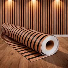 Papel de Parede Adesivo Autocolante Ripado Madeira 3D Para Sala Hall Escritório