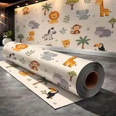 Papel de Parede Para Quarto Infantil Bebe Animais Safari Bege Neutro Fácil Instalação