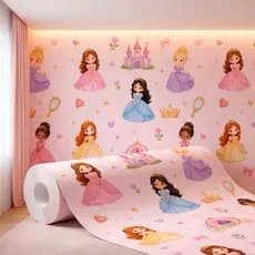 Papel de Parede Adesivo Para Quarto de Menina Infantil Princesas Rosa Claro Fácil Instalação