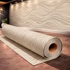 Papel de Parede Adesivo Moderno Textura de Ondas Bege Neutro Sala Hall