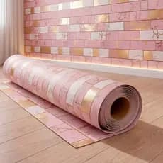 Papel Adesivo De Parede Tijolinho Dourado Rosa Moderno Quarto Salão Feminino