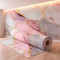 Papel de Parede Mármore Adesivo Rosa Dourado e Branco Para Quarto Salão de Beleza