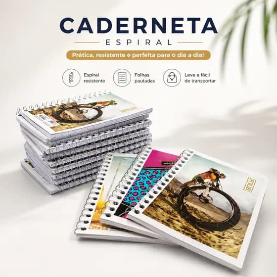 Kit 5 Cadernetas de Anotações 1/8 48 Folhas Capa Flex Escolar Bloco de Notas Volta as Aulas Educação