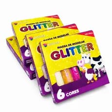 Kit 10 Cxs Massinha Modelar Glitter 6 Cor Escolar Infantil Modelagem Criatividade Volta Aulas