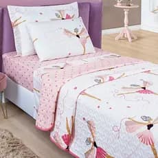 Colcha Bouti Cobre Leito Solteiro Infantil Dupla Face Estampado Bailarina 2 Peças Conforto Macio Enxoval Cama Quarto
