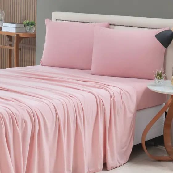 Jogo De Cama 04 Peças Com Elástico Malha 100% Algodão Liso Para Cama Box Macio
