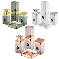 Kit Higiene Luxo 4 Peças P Banheiro C Porta Escova, Sabonete Líquido, Porta Algodão E Saboneteira Uz