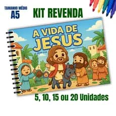 KIT LIVRO DE COLORIR - A VIDA DE JESUS (A5) | 31 ILUSTRAÇÕES  - 5, 10, 15 ou 20 UN -  + PLÁSTICO PARA NÃO MANCHAR