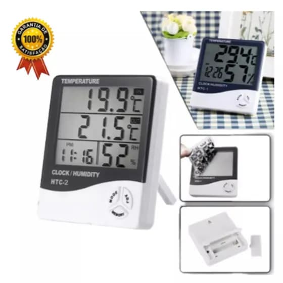Termo-higrômetro Digital Relógio Umidade E Temperatura Do Ar + Bateria