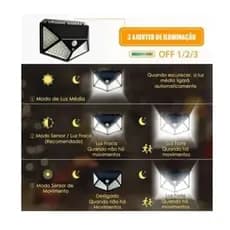 Luminaria Solar Recarregável C/ Sensor De Movimento p/ Escada Corredor Garagem