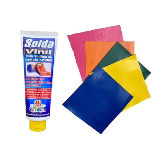 Cola para Brinquedos Infláveis 300ml (1 Unidade) + 5 Reparo 10x10cm de Kp1000 para Acabamento