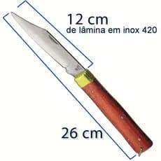 Canivete Trevo Churrasqueiro 26 cm, Aço Inox Profissional, Cabo em Madeira de Lei Pau Brasil ou Caviúna