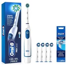 Escova Dental Eletrica Pro Saude Power Pro Clean + 2 Pilhas + 4 Refis Precision Clean Oral-b