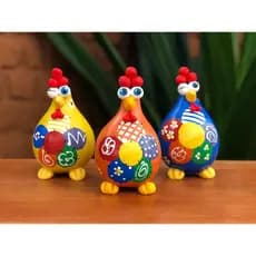 Trio galinhas caipiras coloridas em cabaças decoração casa cozinha enfeite presente artesanal rustica  pintada à mão off