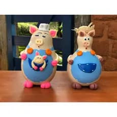 Dupla de porquinhos caipiras coloridos em cabaças decoração casa cozinha enfeite presente artesanal rustico  feito a mão