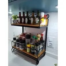 Prateleira Porta condimentos temperos madeira 2 andares artesanal cozinha banheiro oferta de fabrica