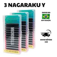 Kit 3 Cílios Nagaraku Y Volume Brasileiro 0.07D Alongamento Extensão De Cilios Retenção Adesivo Cola