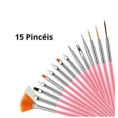 Kit com 15 Pincéis para Decoração de Unhas, Branco