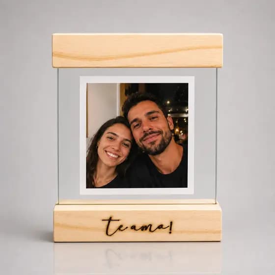 Porta Retrato 10x10 Personalizado Na Madeira Foto Flutuante Vidro Duplo Madeira Pinus Porta Foto Mesa Decoração Sala