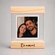 Porta Retrato 10x10 Personalizado Na Madeira Foto Flutuante Vidro Duplo Madeira Pinus Porta Foto Mesa Decoração Sala