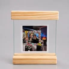 Porta Retrato Vidro Duplo Madeira Pinus Personalizado Foto Flutuante Decorativo Presente Casal 10x10
