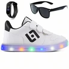 Tenis Infantil De Led Casual Escolar Sapatenis Meninos Street Calce Facil + Oculos Relogio
