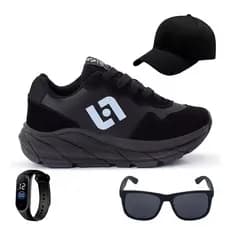 Tenis Infantil Meninos Jogger Escolar Casual Camurça + Bone Oculos Relogio