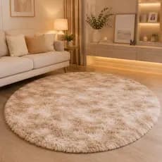 Tapete Sala Quarto Redondo 1,40x1,40 Moderno Felpudo Blek Flayd