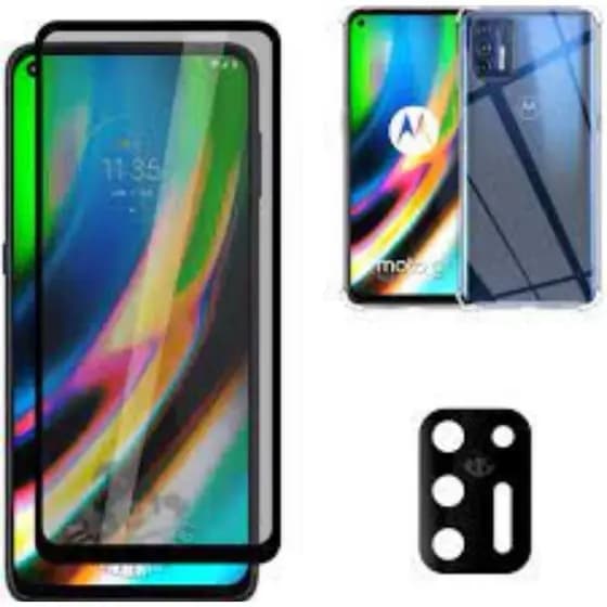 Kit 3x1 Motorola Moto G9 Plus- Capa Silicone + Película CERÂMICA PRIVACIDADE 9D + Película de câmera