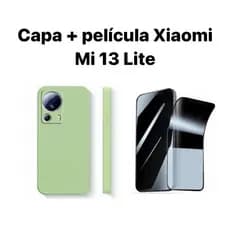 Kit 2X1 Xiaomi Mi 13 Lite- Capa Silicone Aveludada Colorida + Película CERÂMICA PRIVACIDADE 9D